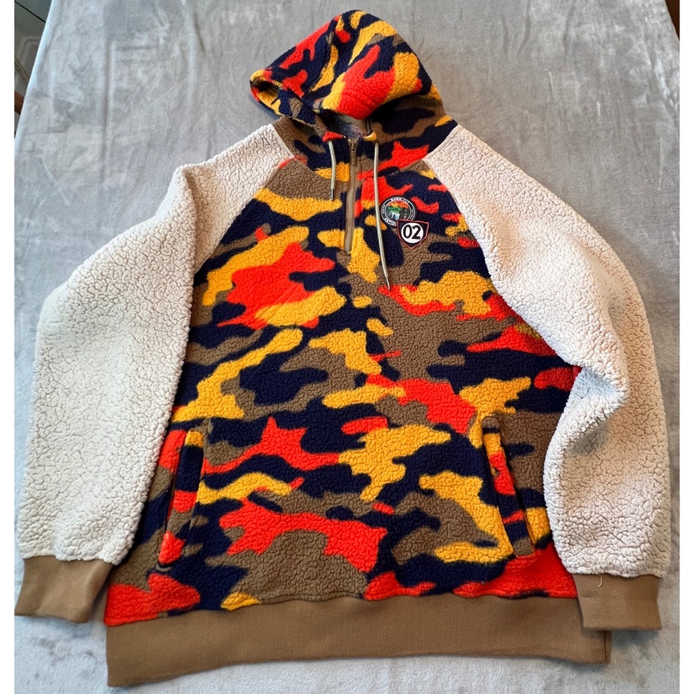 Born Fly Hoodie Mens 2XL Multicolor Camo Sherpa Fleece 1/4 Zip Pullover